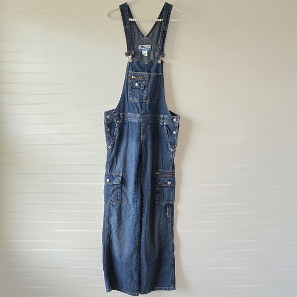 Vtg Y2K Medium Wash Wide Leg Cargo Denim Coverall Overall Small Old Navy 2003 - Picture 1 of 7
